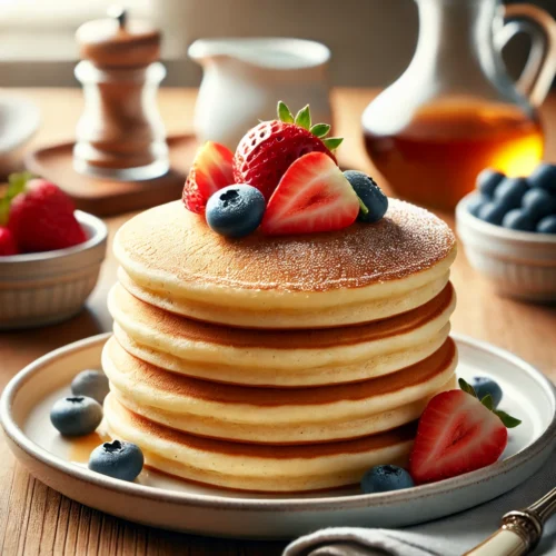 gluten-free pancakes on a white plate with