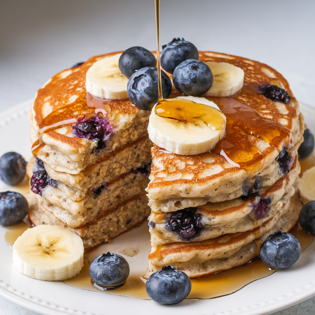 Blueberry Banana Oatmeal Pancakes.